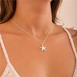 Gold & Silver Starfish Necklace | Textured Sea Star Coastal Pendant.